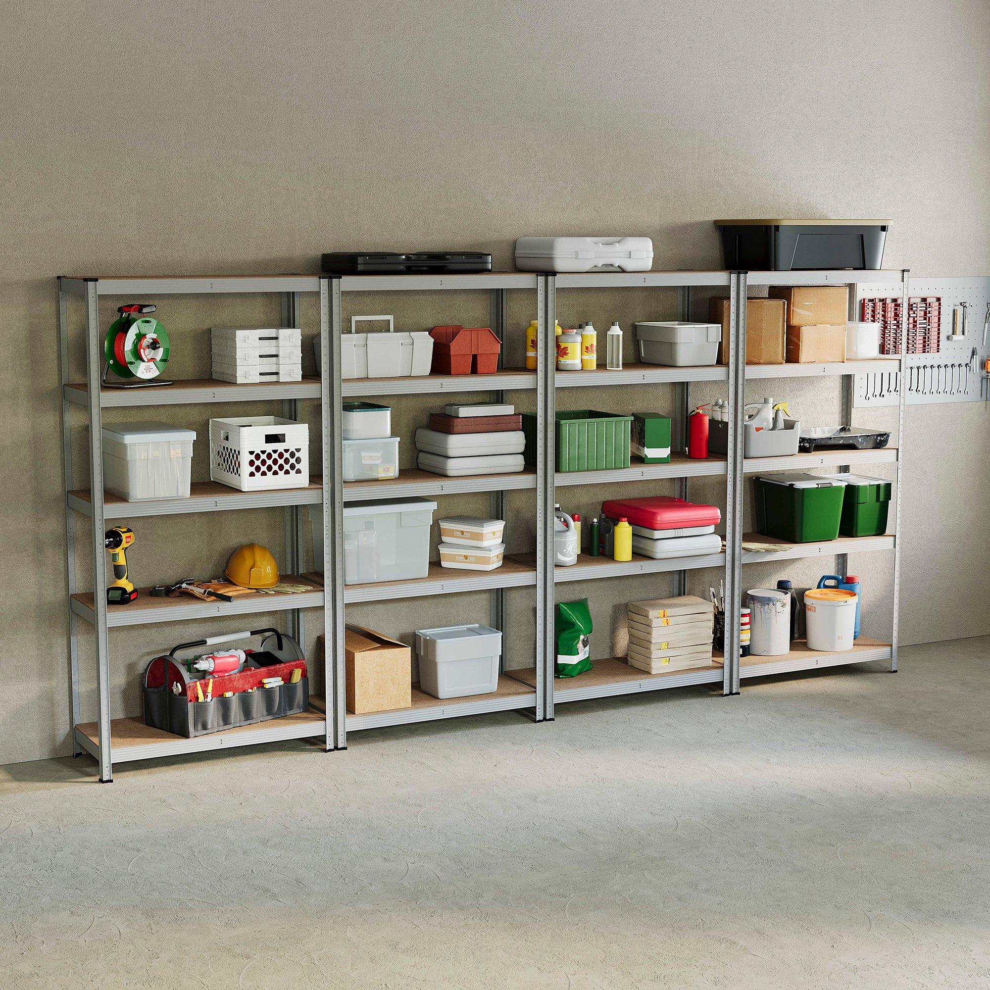 Galvanised - Lassic - 5 Tier Heavy Duty Steel Garage Shelving - 4 Bay - 1