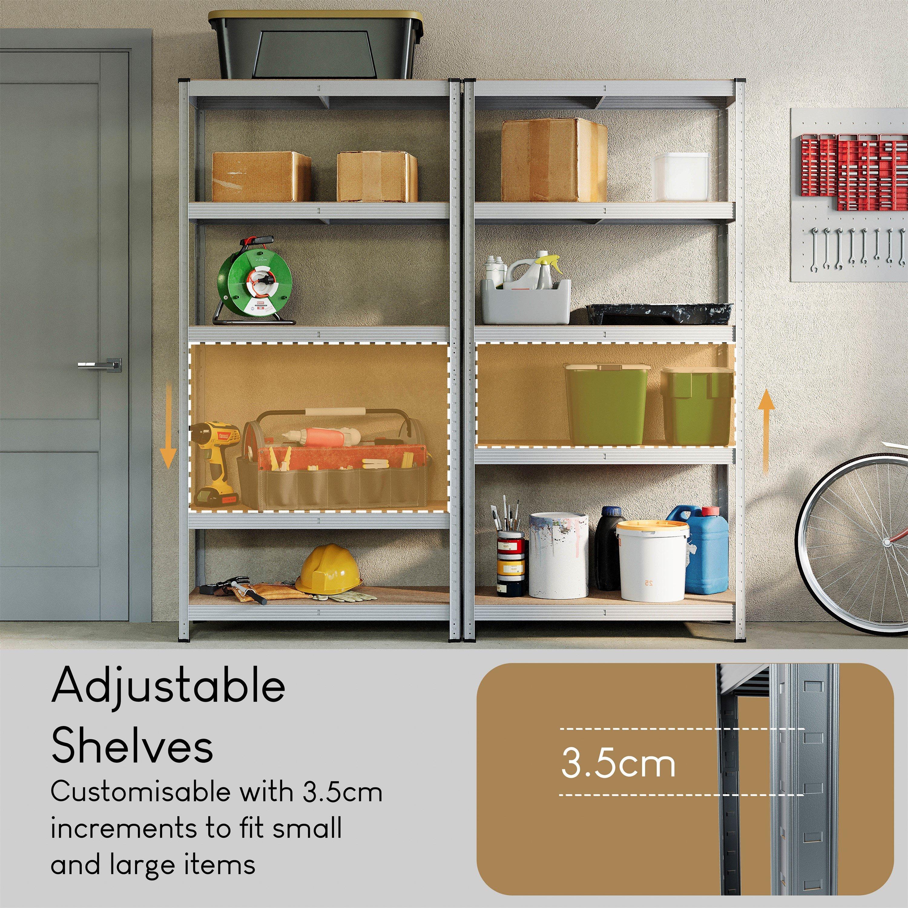 Galvanised - Lassic - 5 Tier Heavy Duty Steel Garage Shelving - 4 Bay - 5