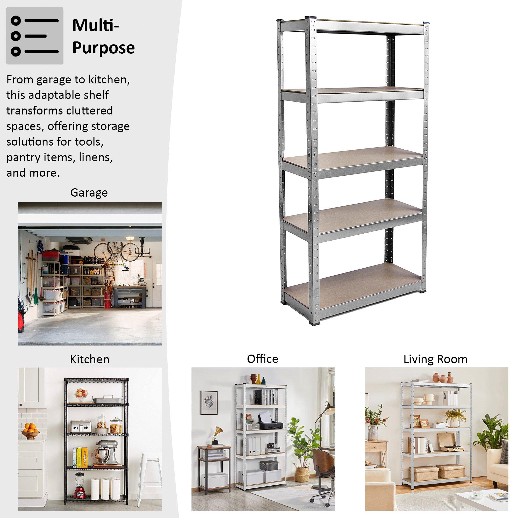 Galvanised - Lassic - 5 Tier Heavy Duty Steel Garage Shelving - 4 Bay - 6
