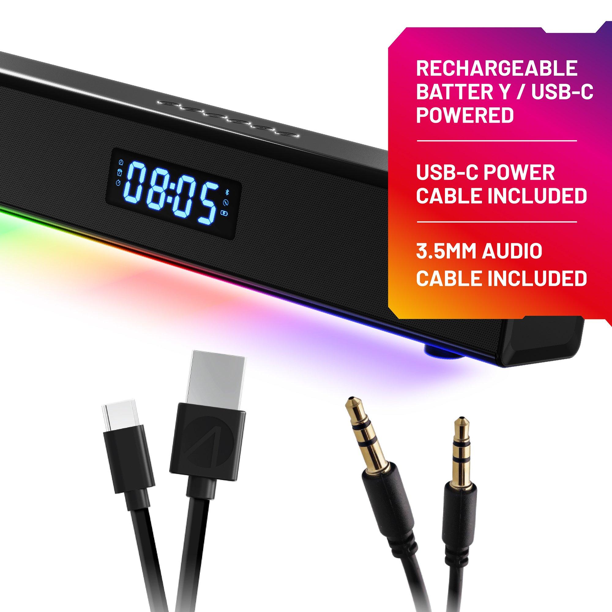 Multi Format - Stealth - LED Light-Up Rechargeable Portable Soundbar for Gaming Music and Movies - 7