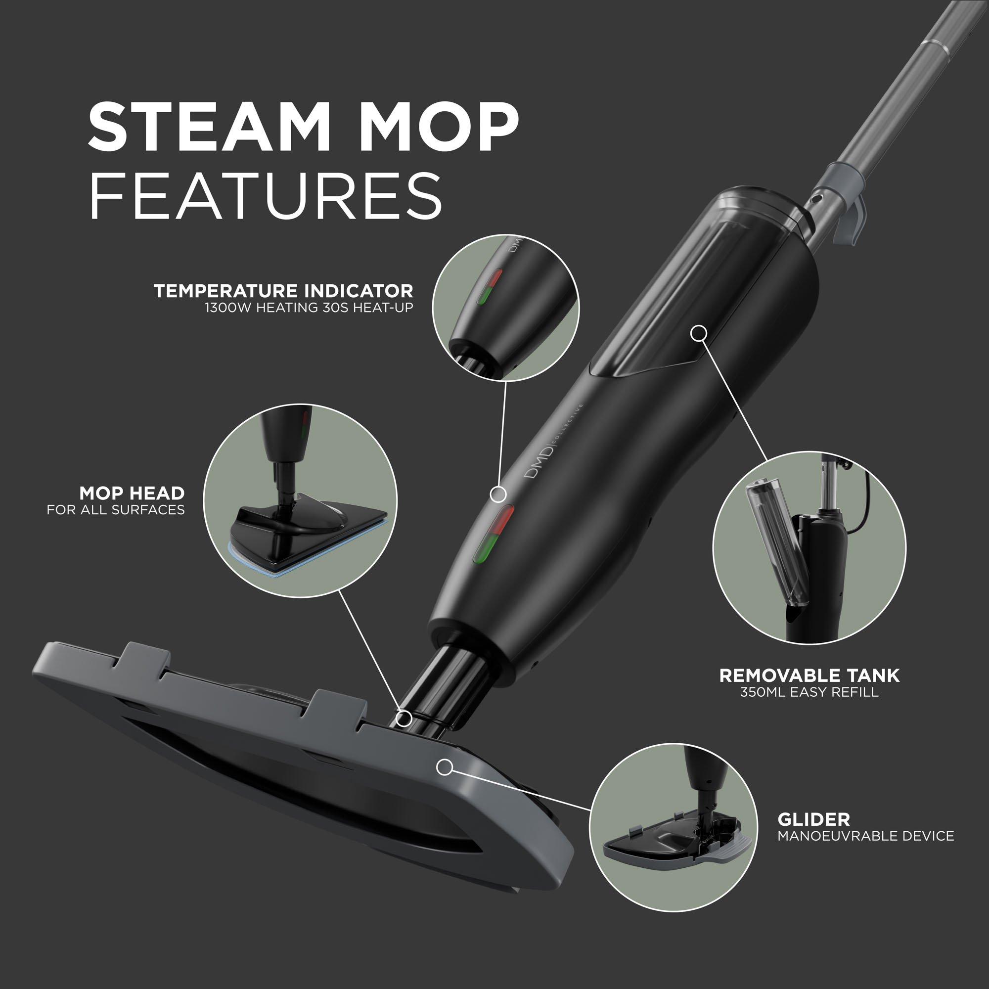 Black - DMD Collective - Steam Mop Floor Cleaner -Adjustable Steam Control - 4