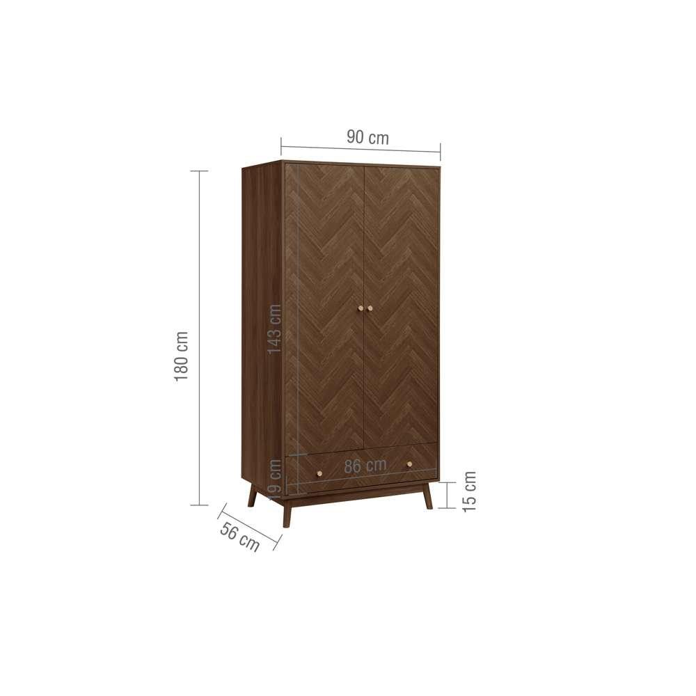 Brown - Birlea - Herringford 2 Door 1 Drawer Wardrobe - 8
