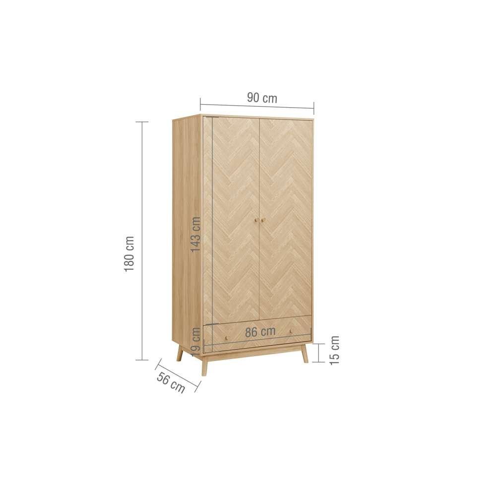 Nude - Birlea - Herringford 2 Door 1 Drawer Wardrobe - 8