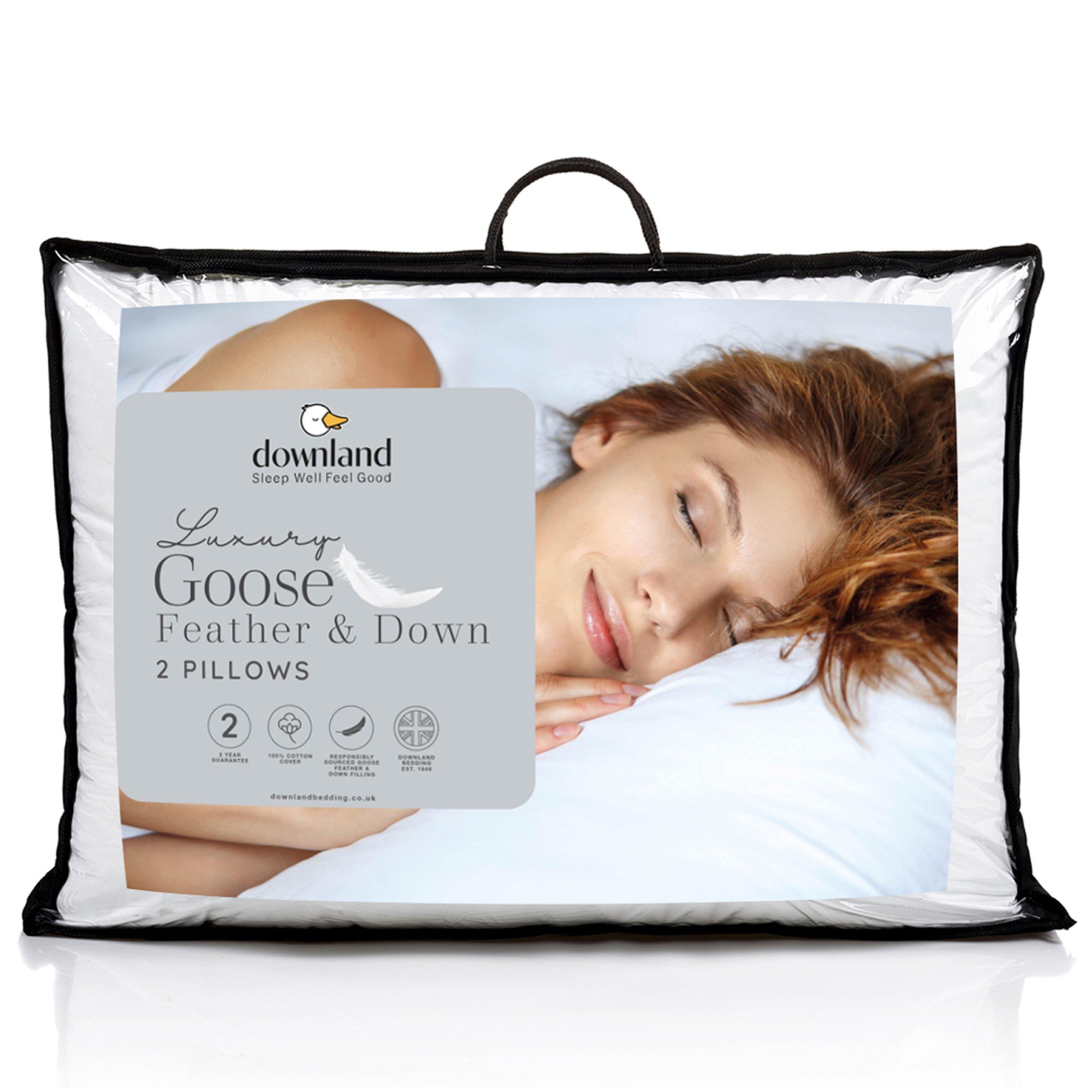 White - Downland - Luxury Cotton Goose Feather & Down Pillow Pair - 1