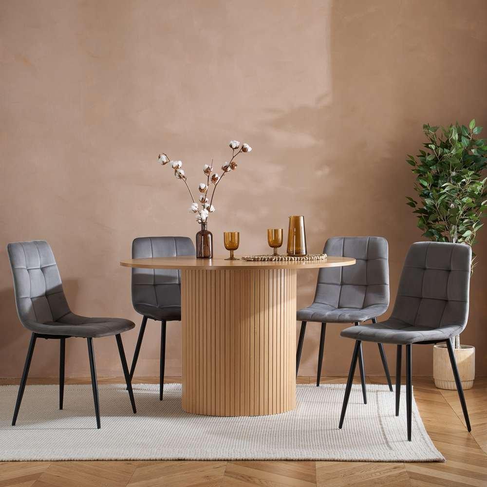 Nude - Birlea - Axel Round Fluted Dining Table with 4 Chairs - 1