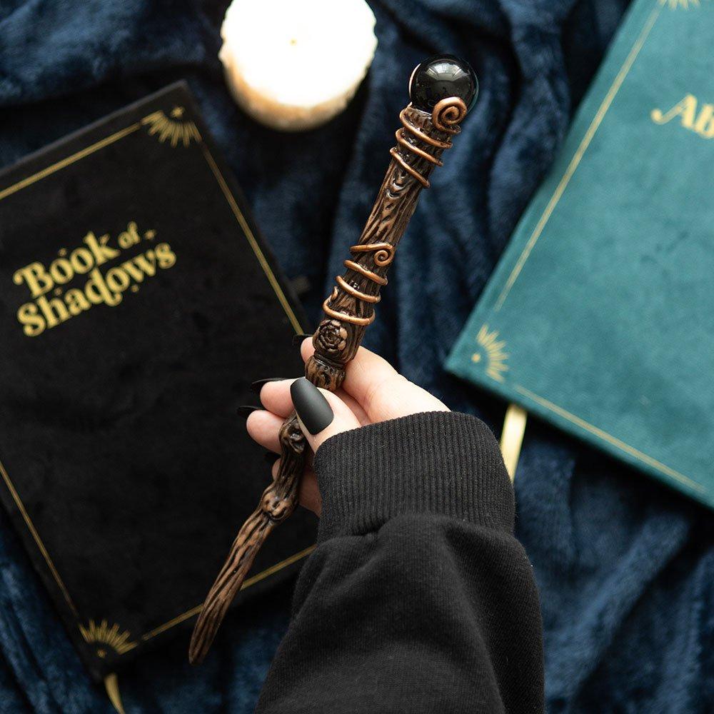 Something Different  Protection Black Obsidian Crystal Wand With Pouch - Brown
