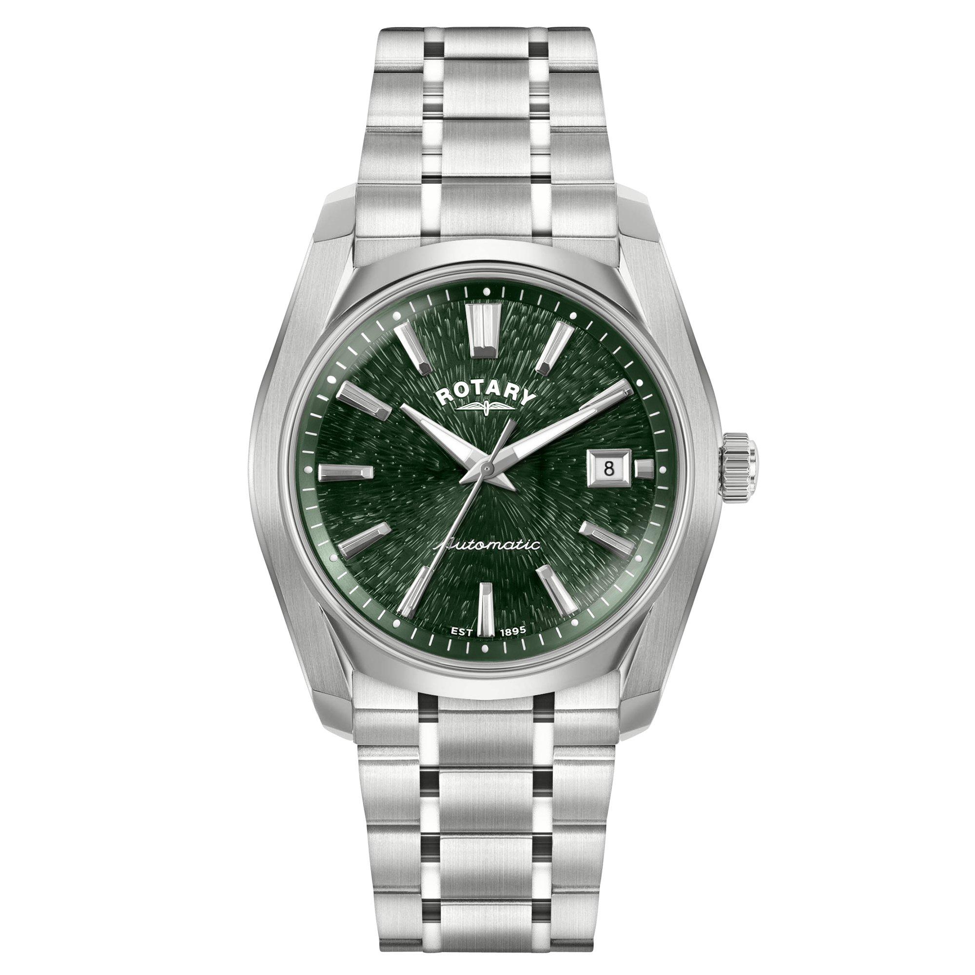 Rotary Men's Lu Green Dial Ss Bracelet Watch - Silver
