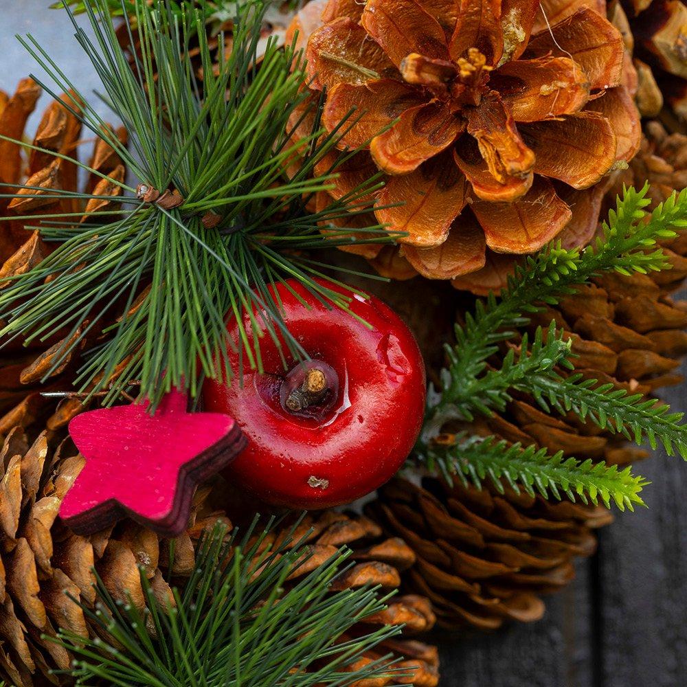 Multi - YouGarden - 30cm Woodland Natural Wreath with Red Stars - 2