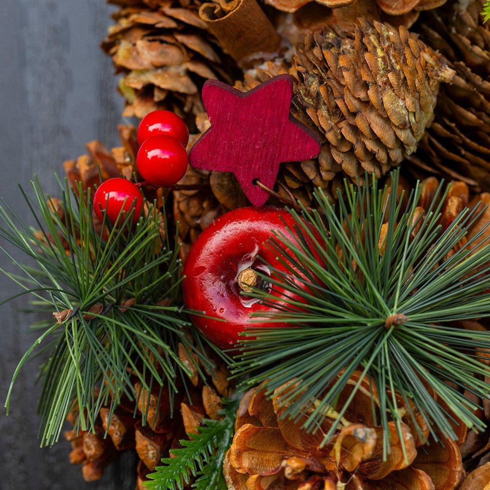 Multi - YouGarden - 30cm Woodland Natural Wreath with Red Stars - 4