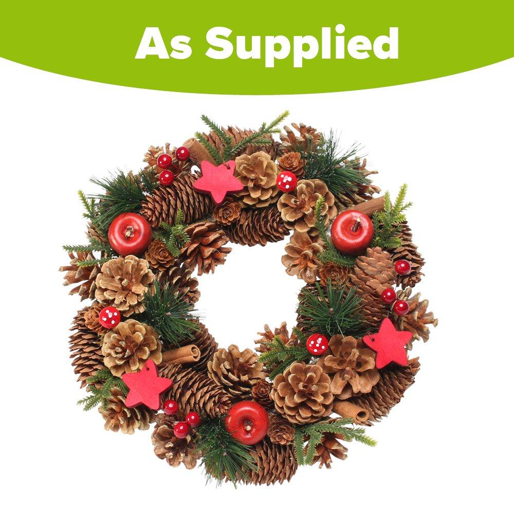 Multi - YouGarden - 30cm Woodland Natural Wreath with Red Stars - 5