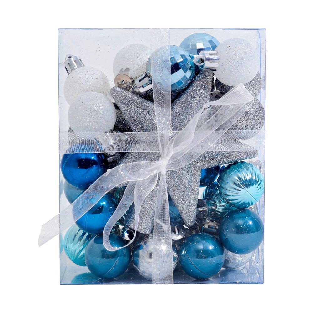 Silver And Blue - LIFE IDEAS - 30pcs Shatterproof Ornament Set with Baubles - 1