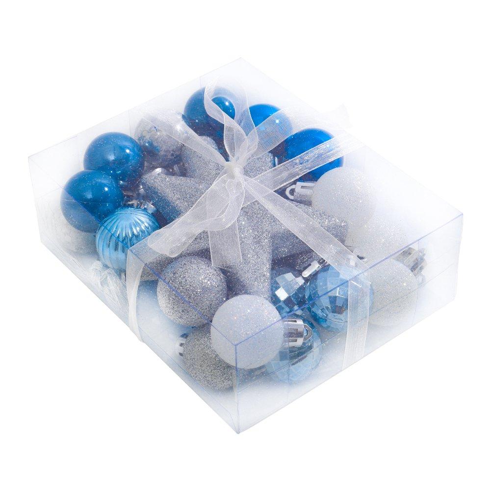 Silver And Blue - LIFE IDEAS - 30pcs Shatterproof Ornament Set with Baubles - 2