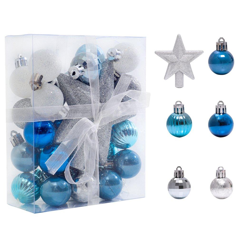Silver And Blue - LIFE IDEAS - 30pcs Shatterproof Ornament Set with Baubles - 3