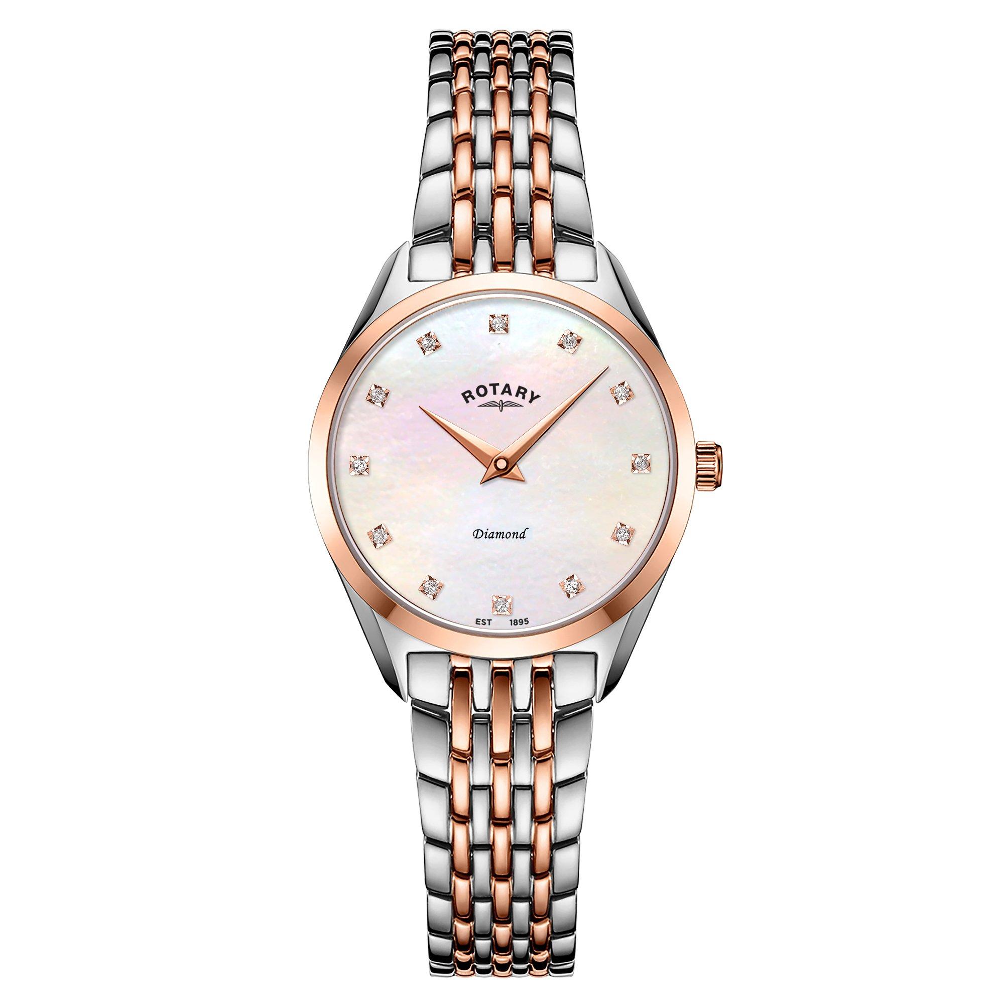 Silver & Gold - Rotary - Ladies Ultra Slim MOP SS Bracelet Watch - 1