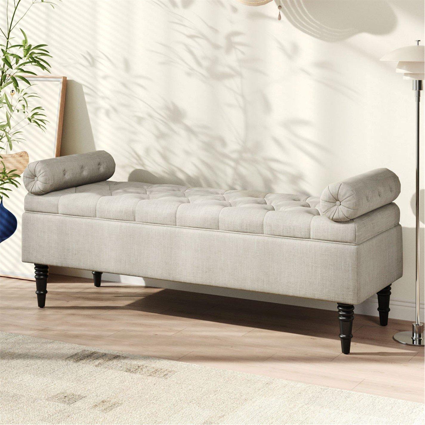 Beige - Kabinet UK - Flip-top Uphlostered Storage Ottoman Bench Beige - 1