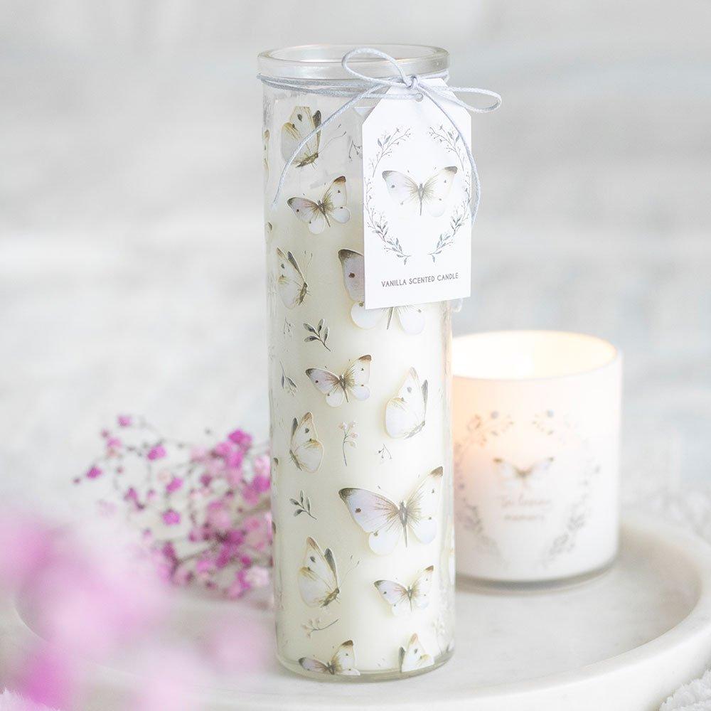 White - Something Different - White Butterfly Print Vanilla Tube Candle - 1