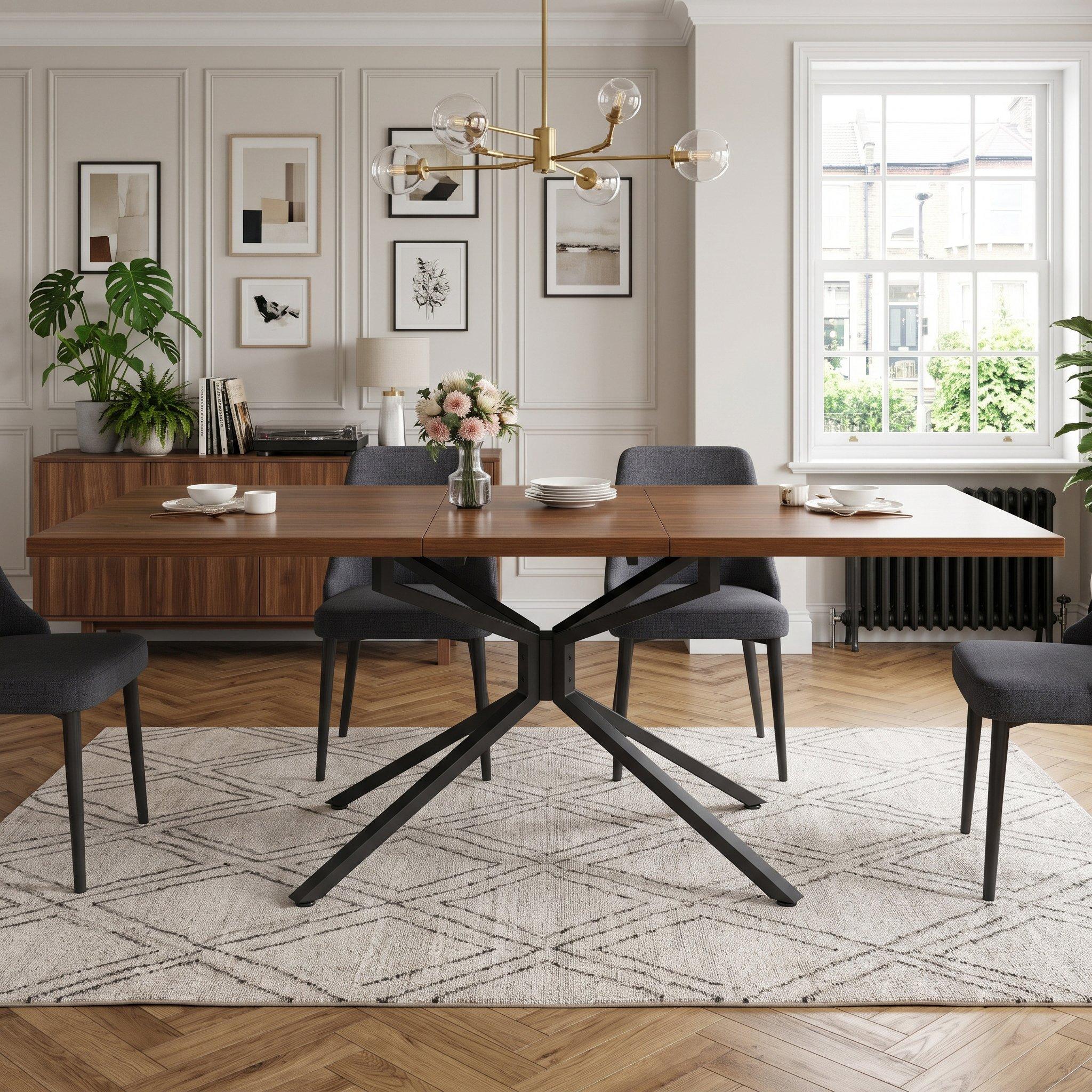 Brown - Urban Meuble - Extendable Dining Table with Star Metal Base - 1