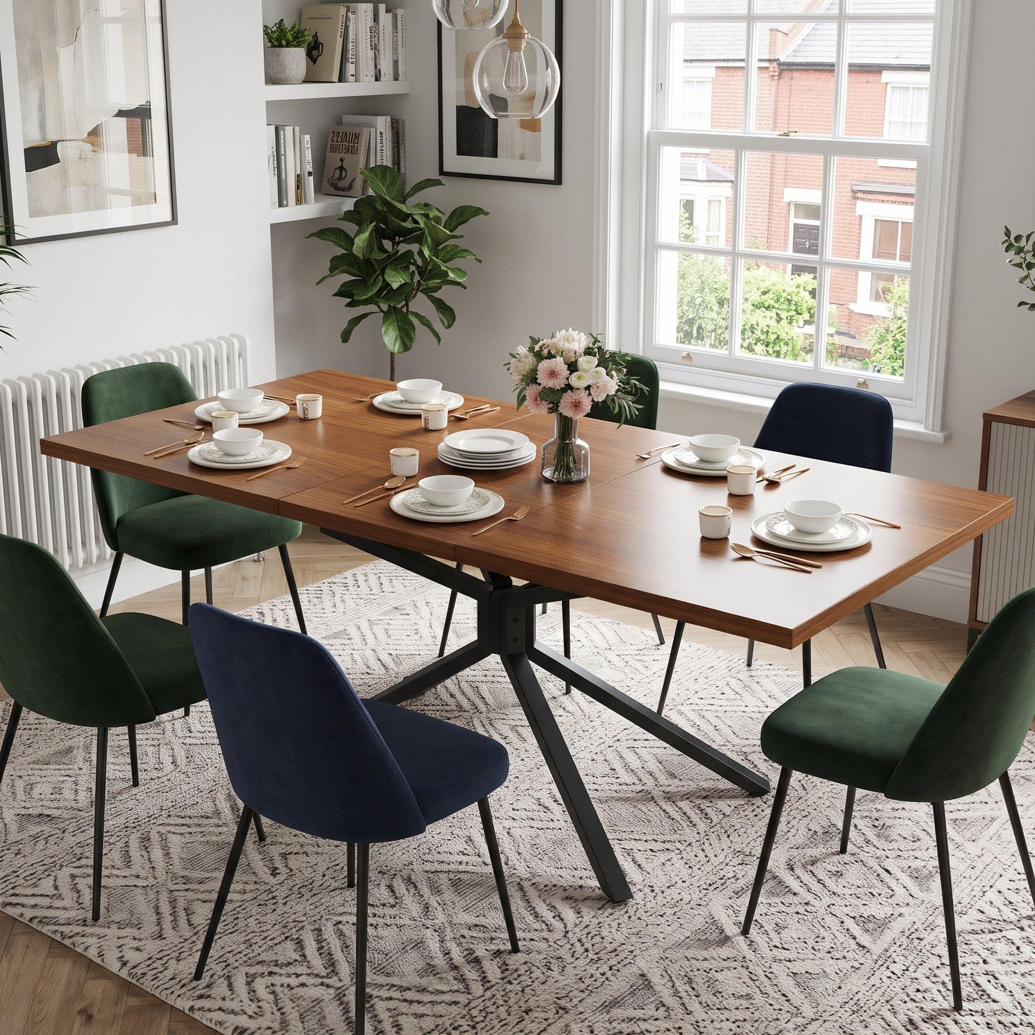 Brown - Urban Meuble - Extendable Dining Table with Star Metal Base - 2