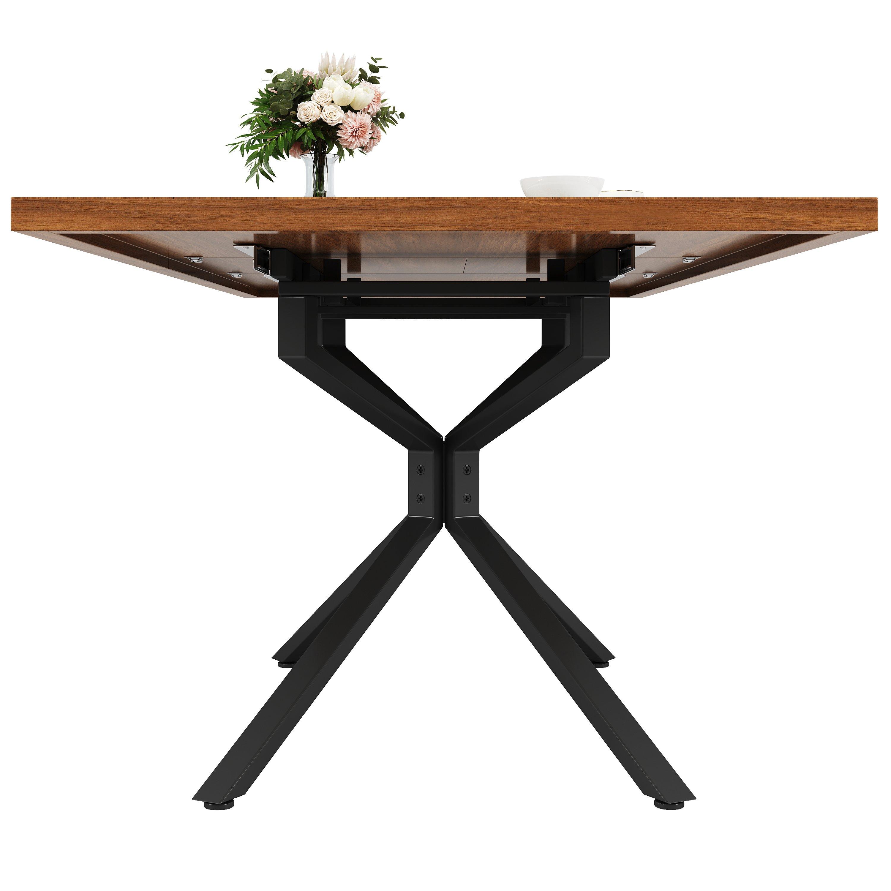 Brown - Urban Meuble - Extendable Dining Table with Star Metal Base - 12
