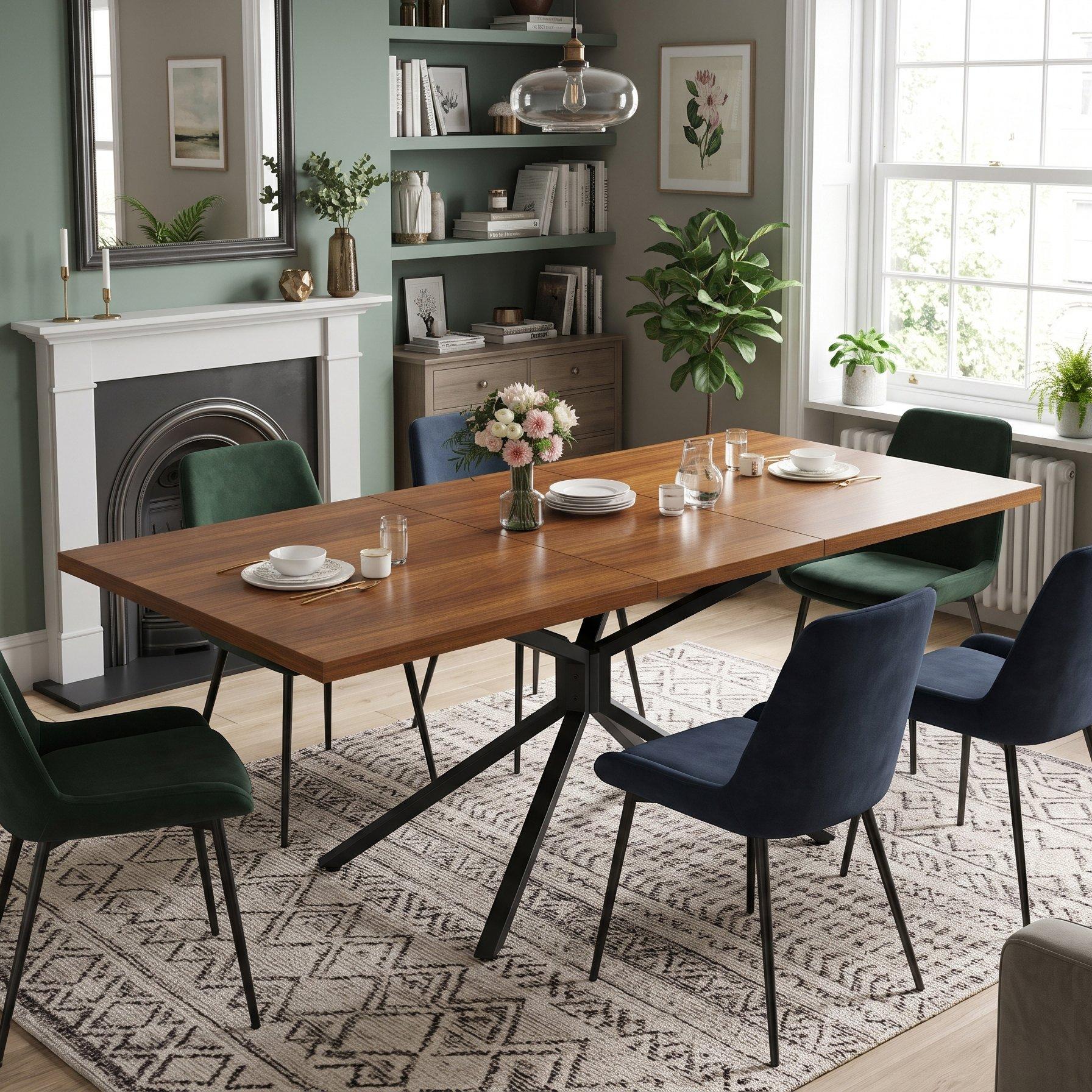 Brown - Urban Meuble - Extendable Dining Table with Star Metal Base - 3