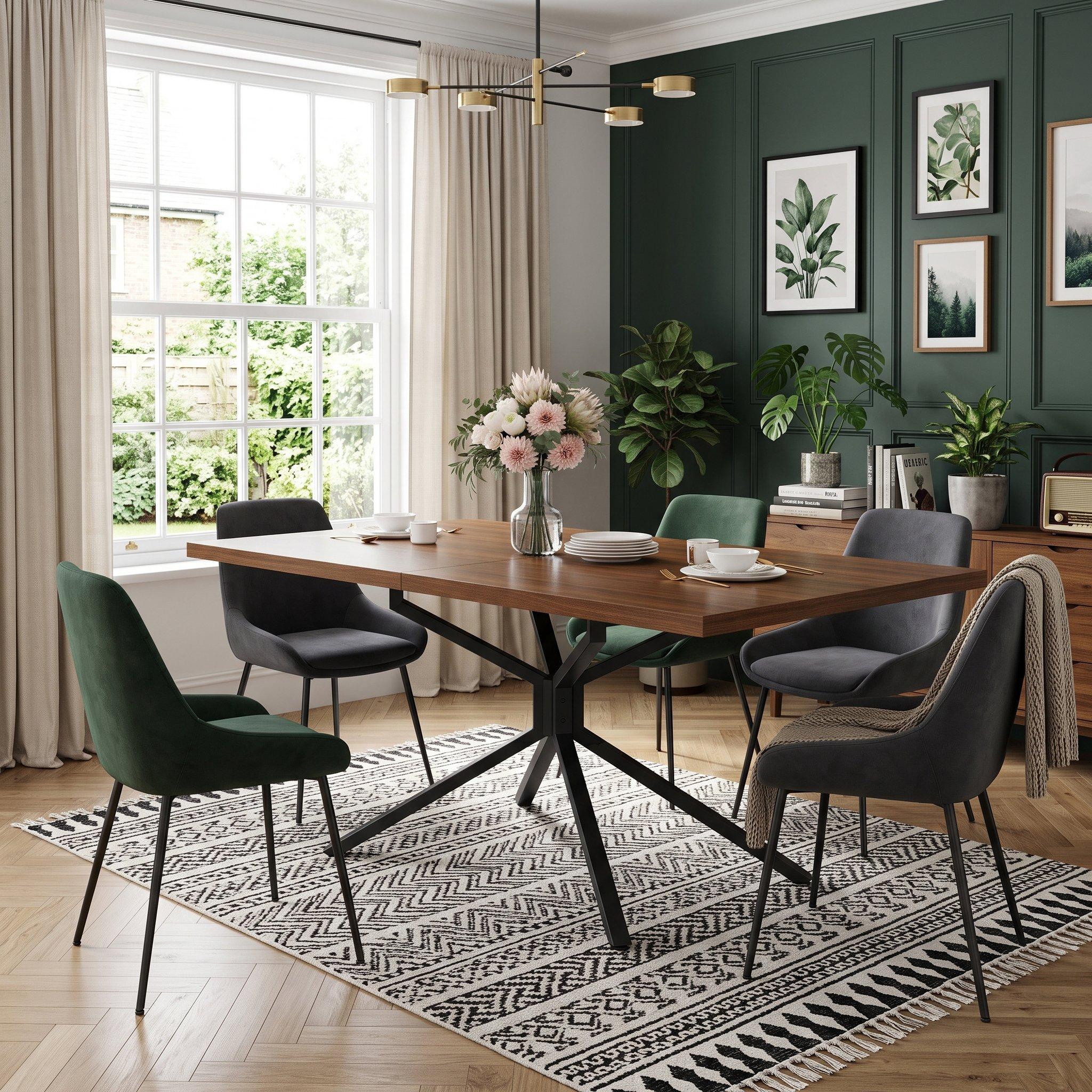 Brown - Urban Meuble - Extendable Dining Table with Star Metal Base - 4