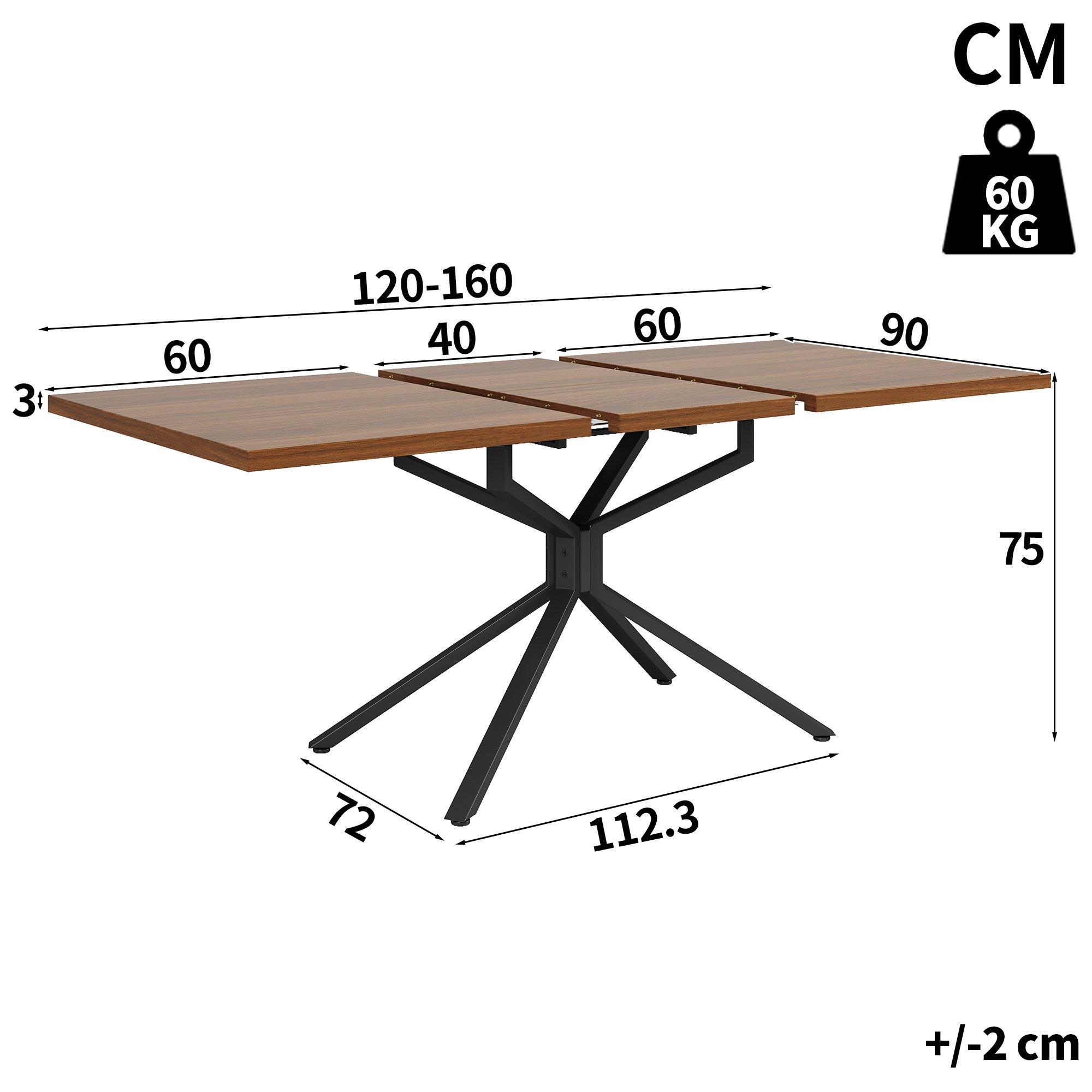 Brown - Urban Meuble - Extendable Dining Table with Star Metal Base - 6