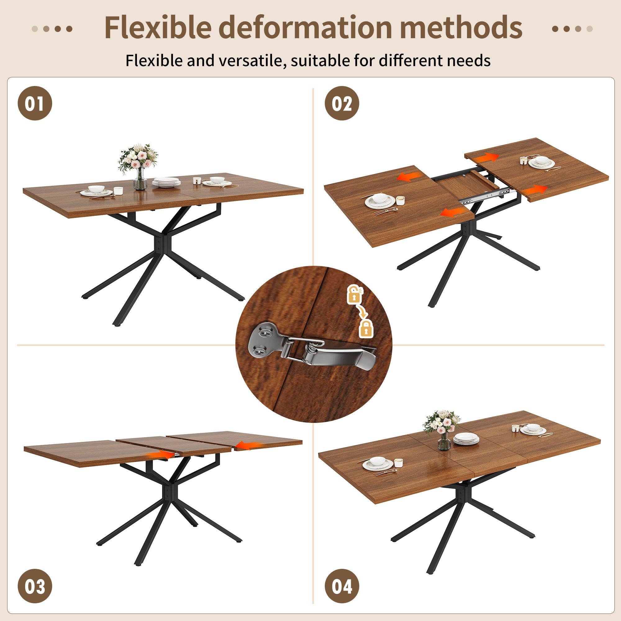 Brown - Urban Meuble - Extendable Dining Table with Star Metal Base - 7