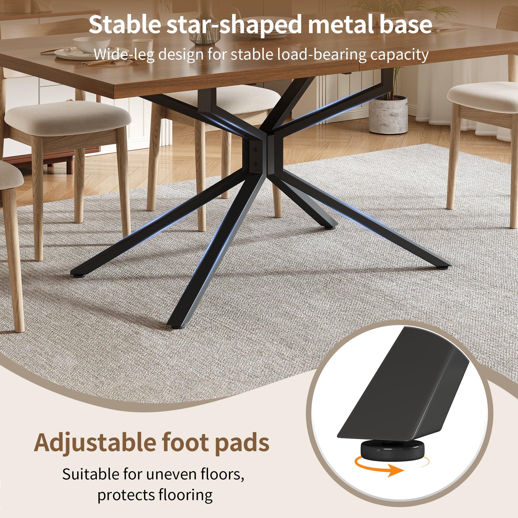 Brown - Urban Meuble - Extendable Dining Table with Star Metal Base - 8