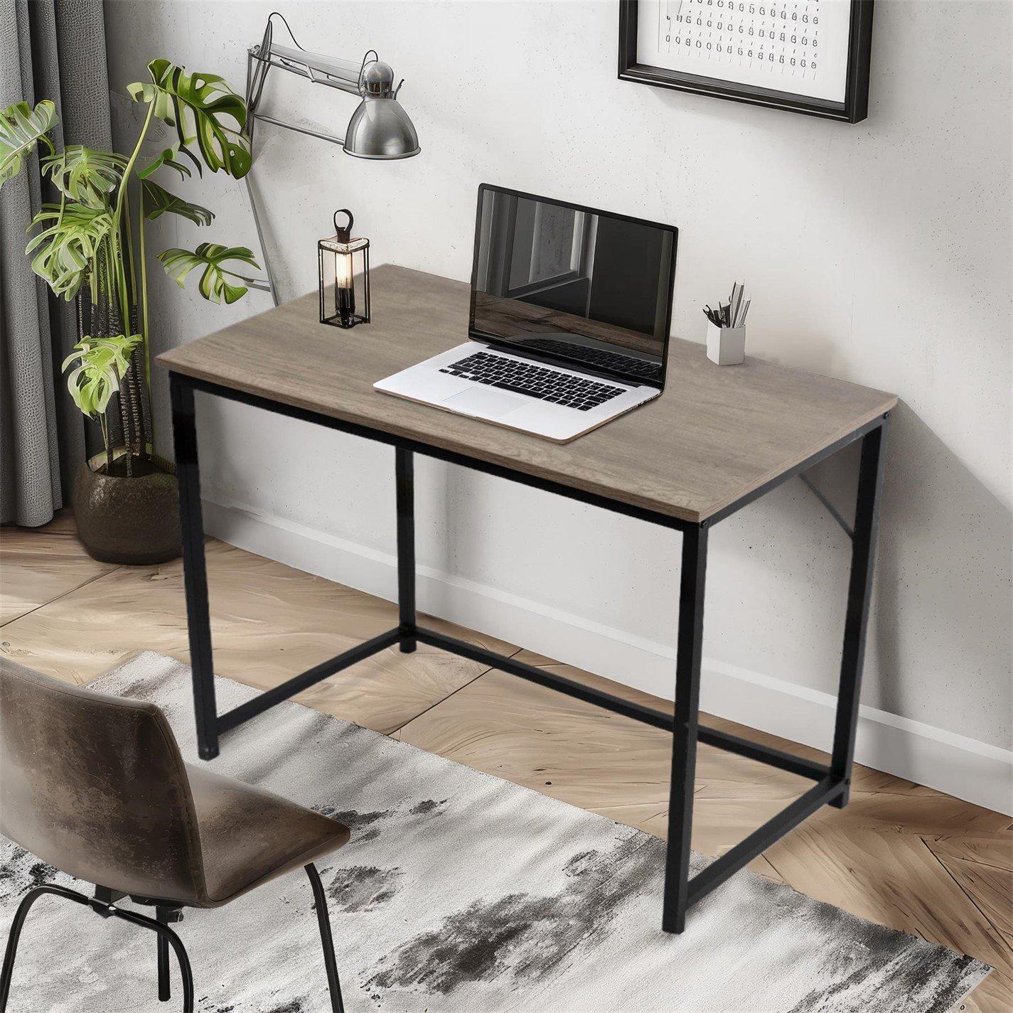 Rustic Grey - House of Home - Computer Desk Rustic Light Brown with Black Frame - 1