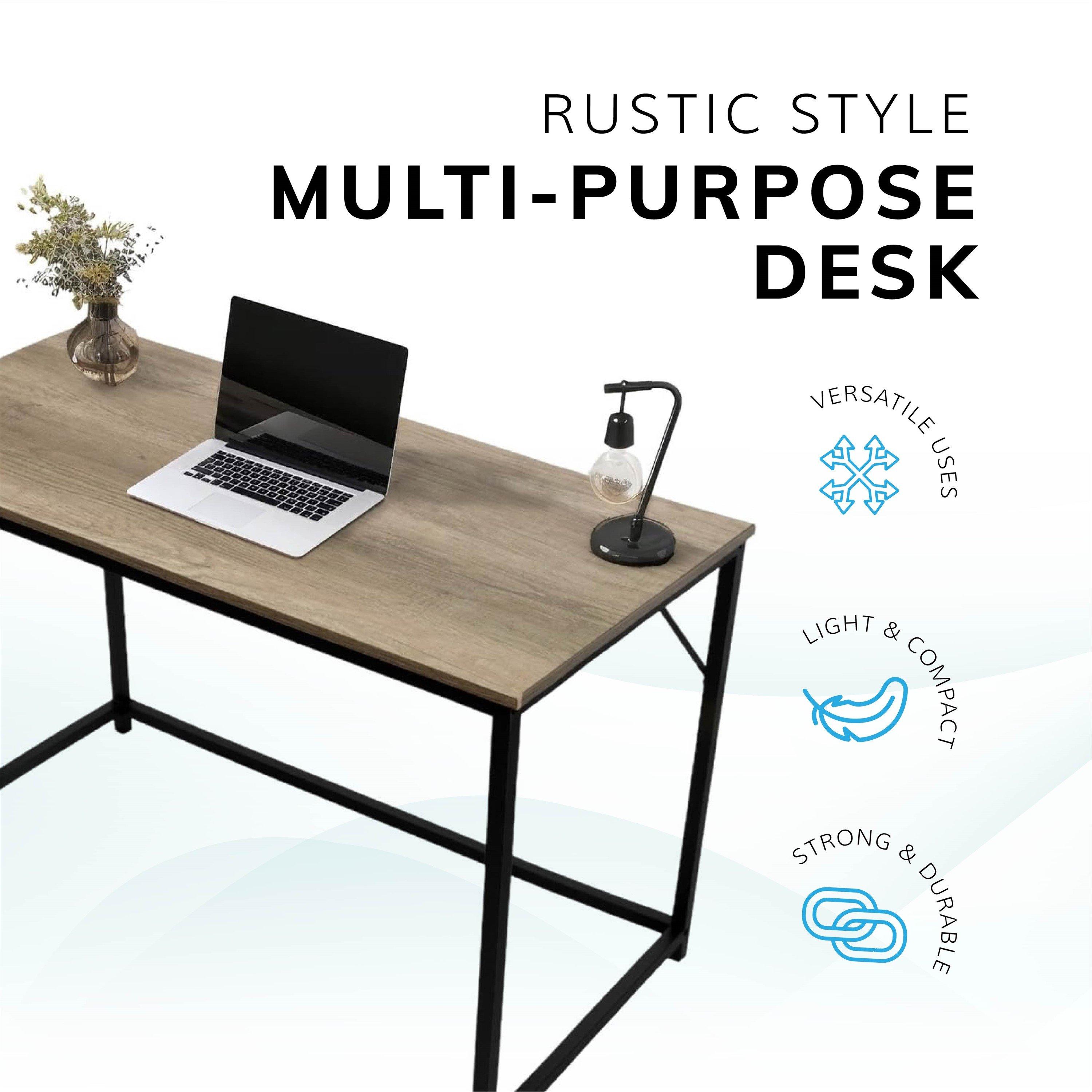 Rustic Grey - House of Home - Computer Desk Rustic Light Brown with Black Frame - 3