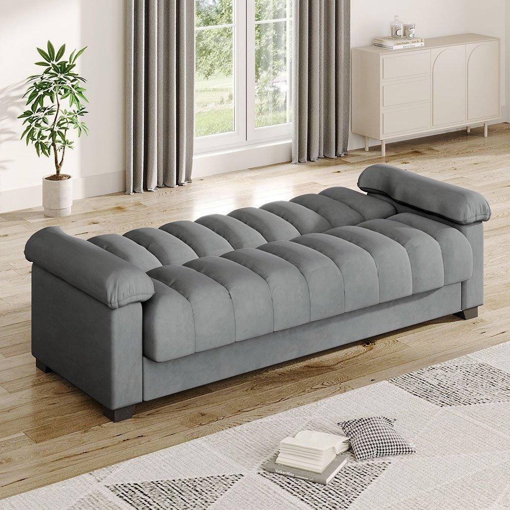 Grey - Kabinet UK - Modern Soft Channel Sleeper Sofa Bed Grey - 2