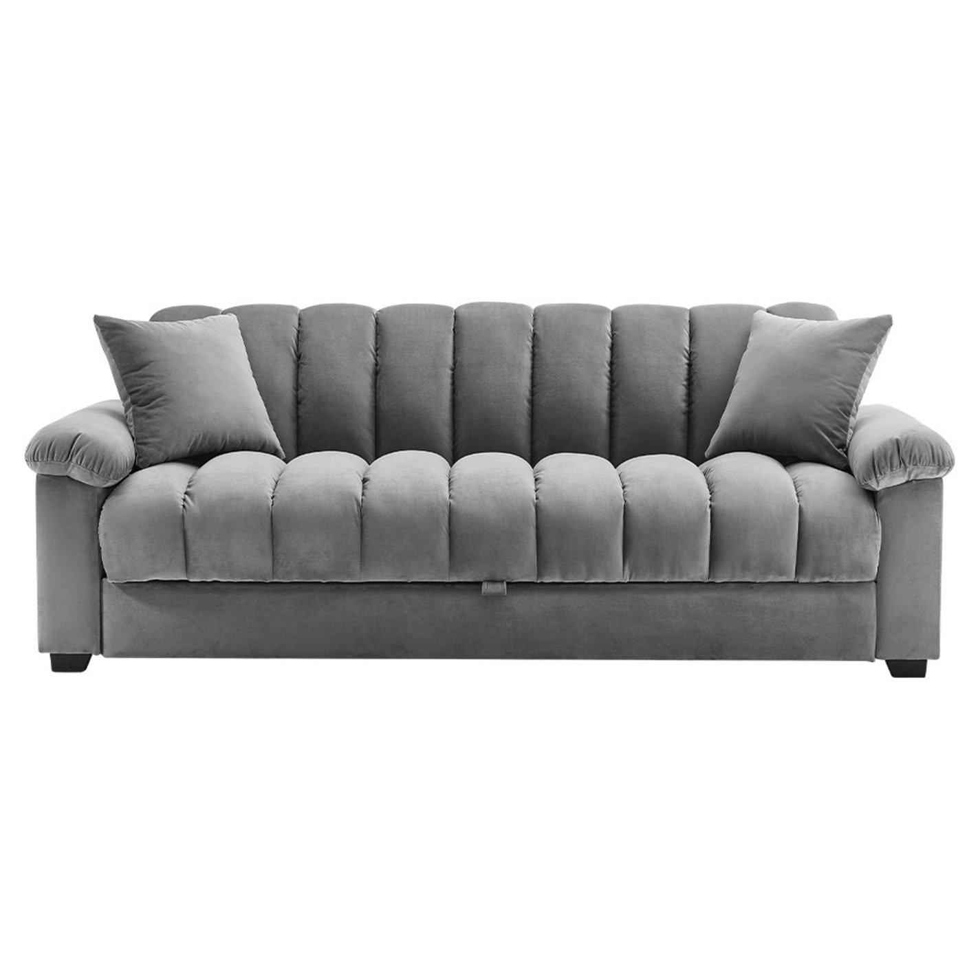 Grey - Kabinet UK - Modern Soft Channel Sleeper Sofa Bed Grey - 3