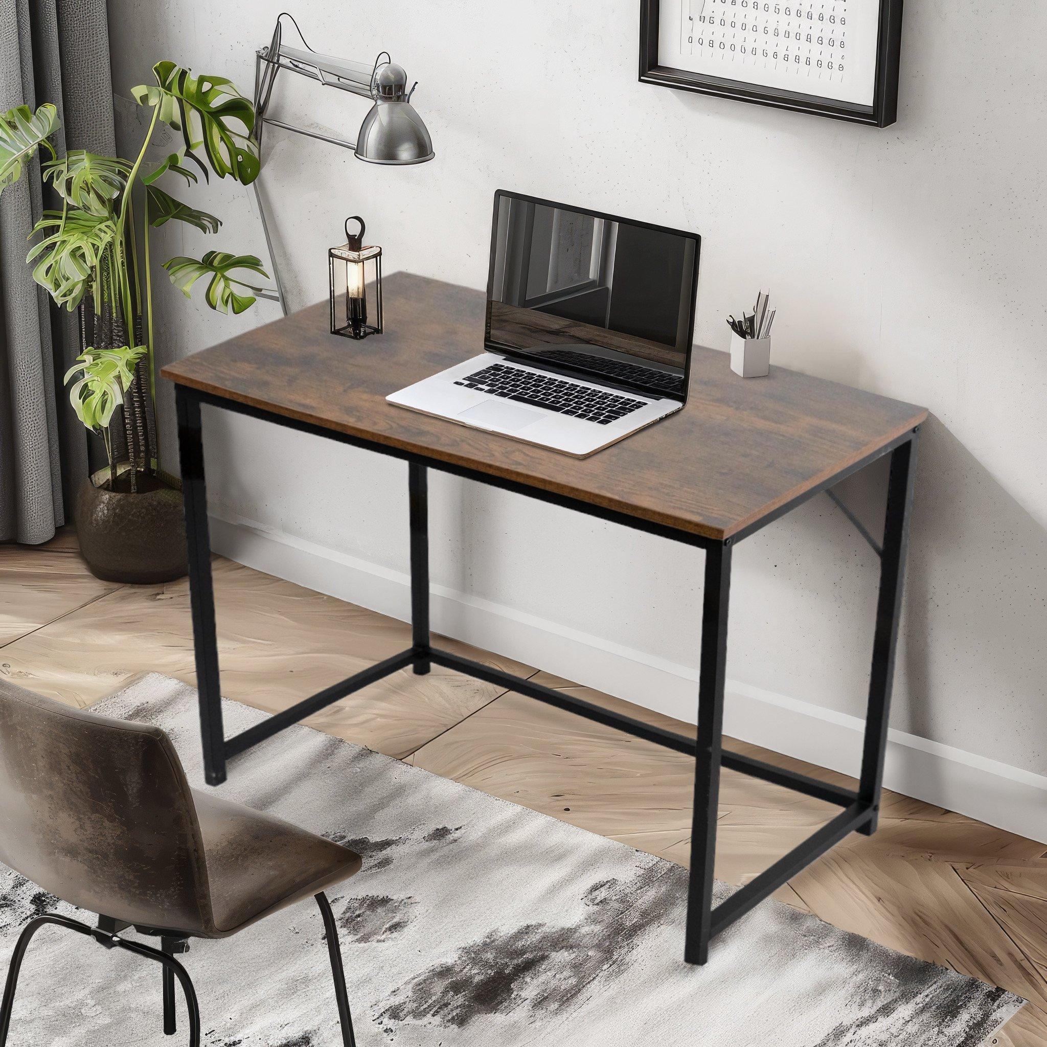 Brown - House of Home - Rustic Brown Desk with Black Coated Metal Frame - 1