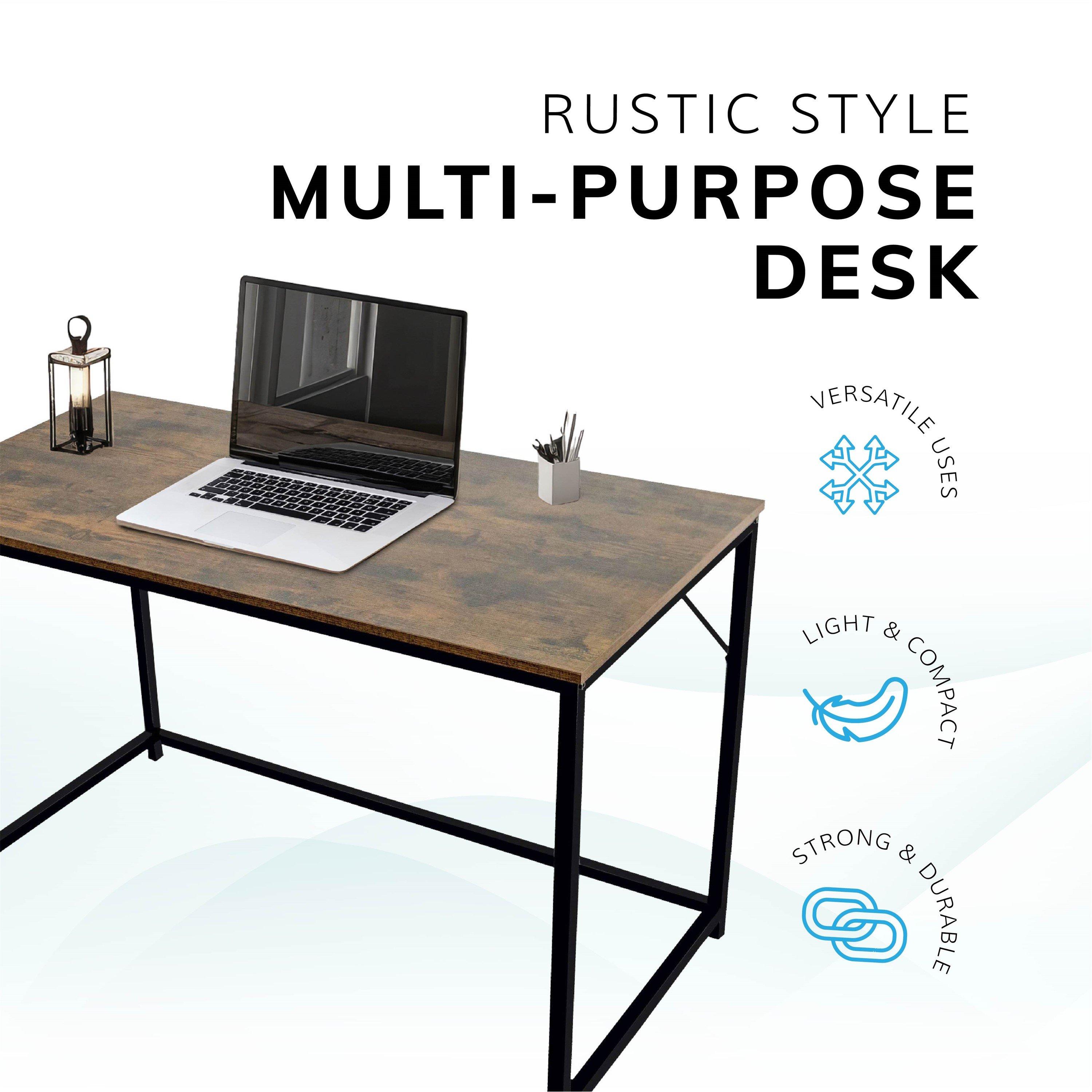 Rustic Brown - House of Home - Rustic Brown Large Desk with Black Metal Frame - 3