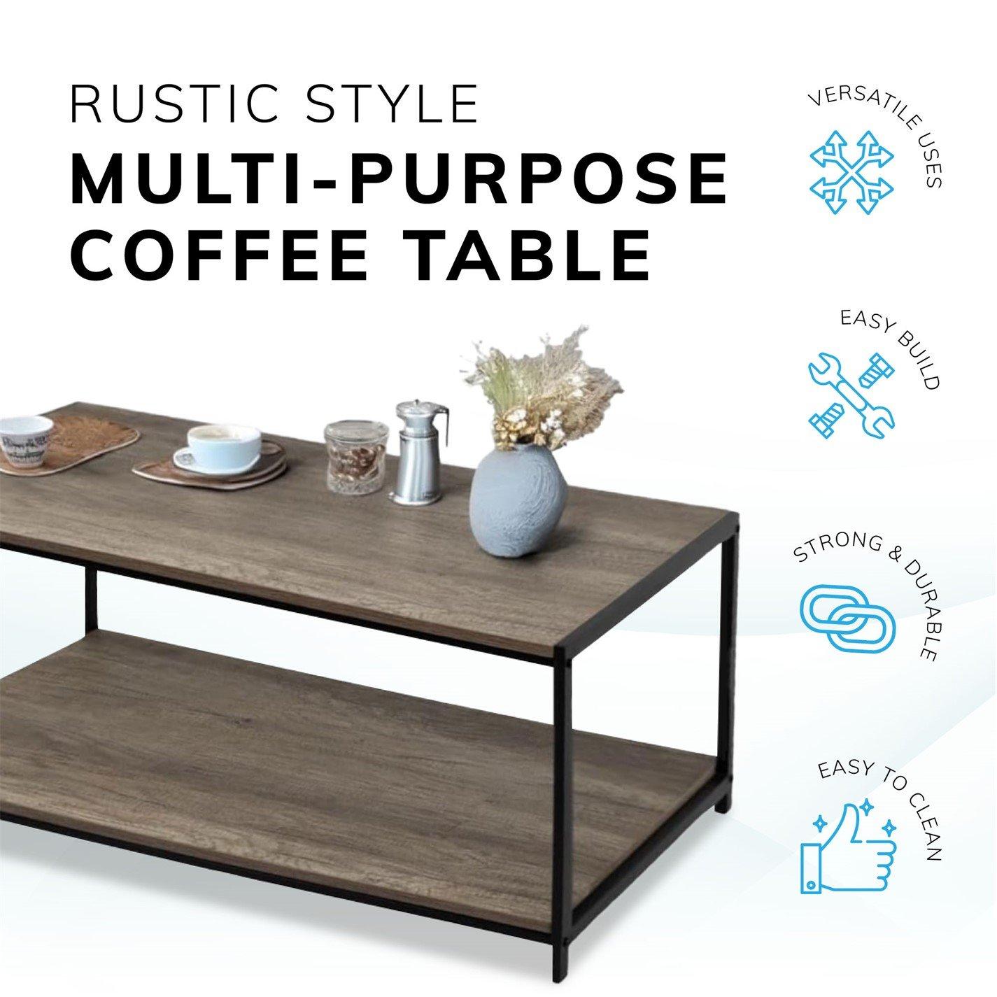 Rustic Grey - House of Home - Coffee Table RusticGrey with Metal Frame - 4