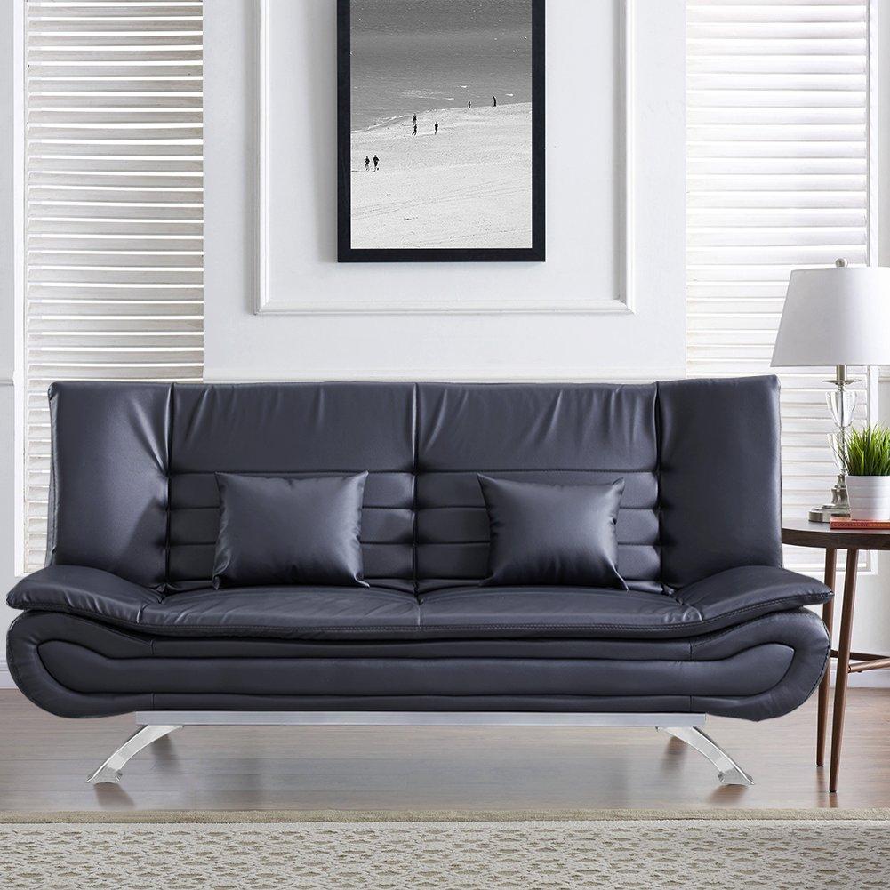 Black - Cottonfy UK - PU Leather 2-Seat Convertible Sofa Bed Black - 2