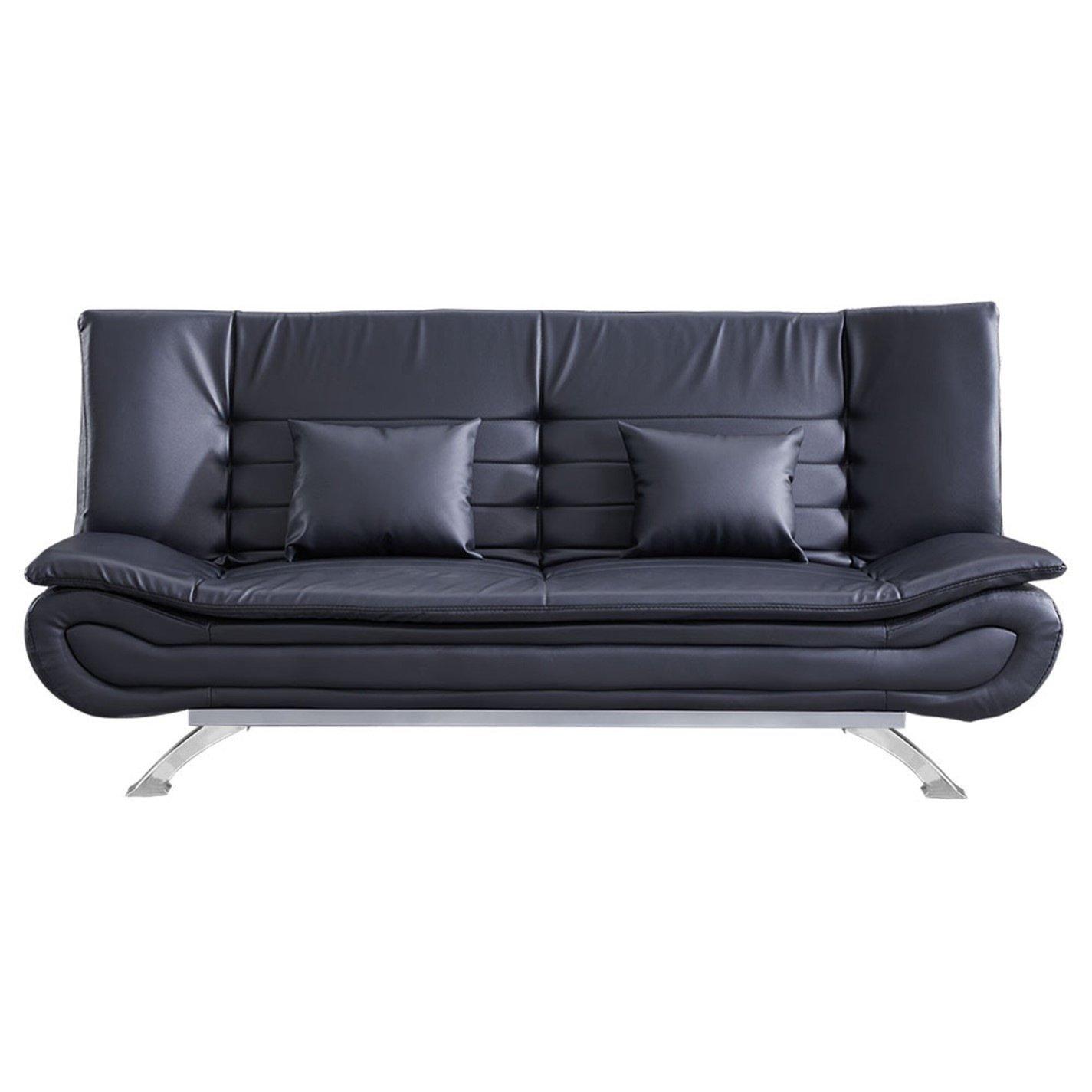 Black - Cottonfy UK - PU Leather 2-Seat Convertible Sofa Bed Black - 3
