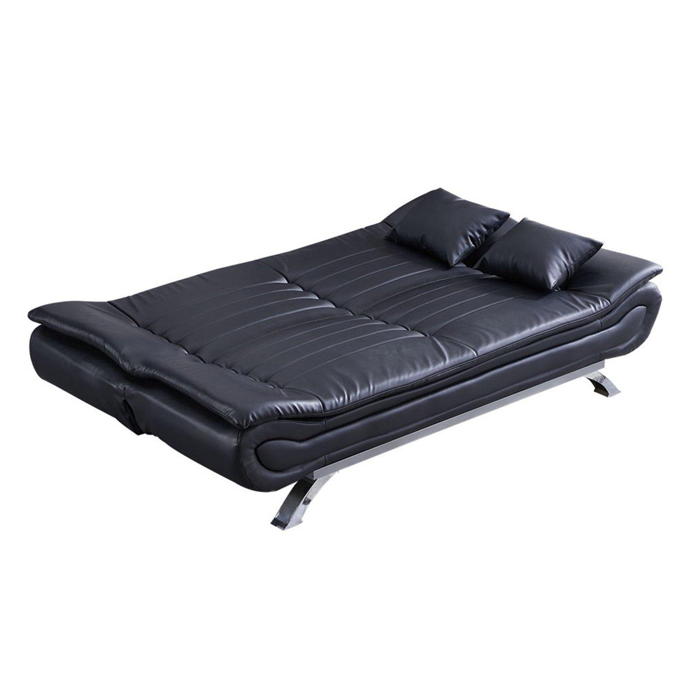 Black - Cottonfy UK - PU Leather 2-Seat Convertible Sofa Bed Black - 4