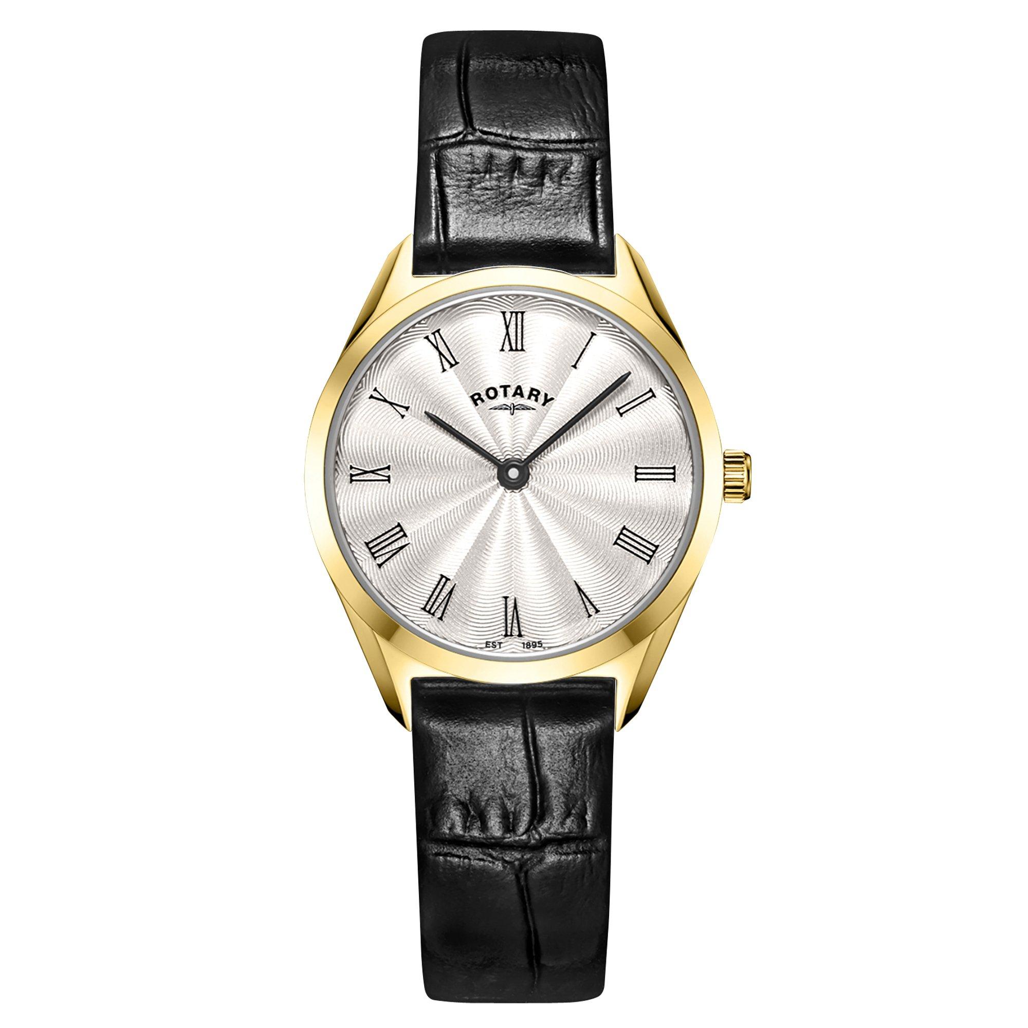 Black - Rotary - Ladies Ultra Slim SS Black Leather Watch - 1