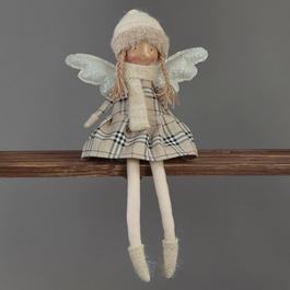 Snowtime 41cm Cream Tartan Sitting Angel Decoration