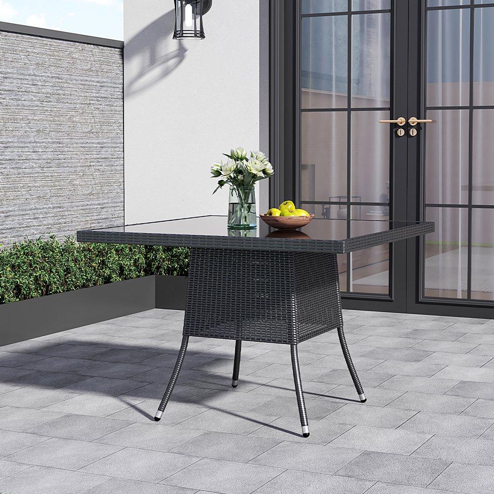 Black - Breeins - 105cm Square Rattan Garden Table with Parasol Hole - 1