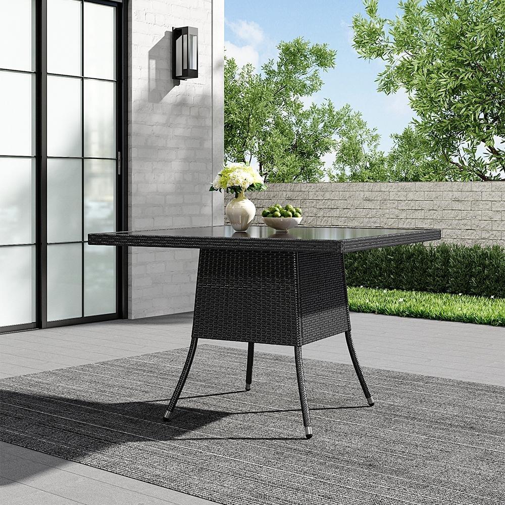 Black - Breeins - 105cm Square Rattan Garden Table with Parasol Hole - 2