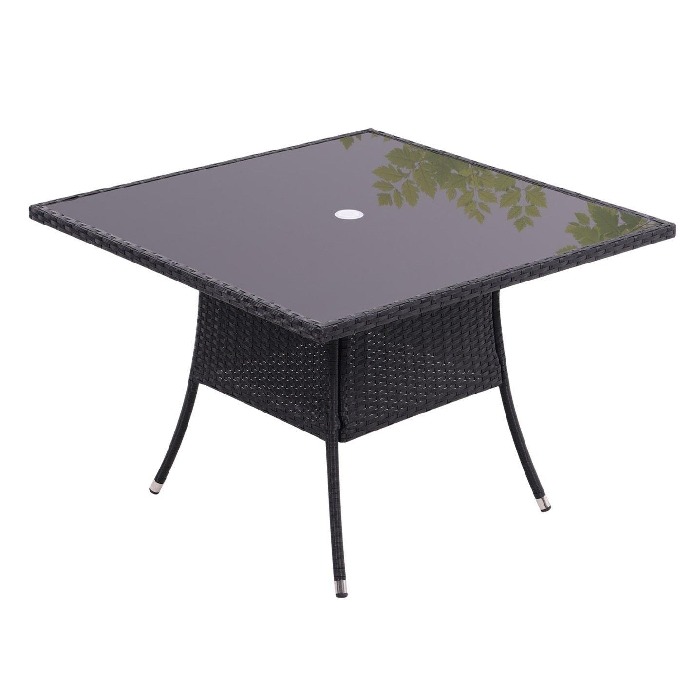 Black - Breeins - 105cm Square Rattan Garden Table with Parasol Hole - 3