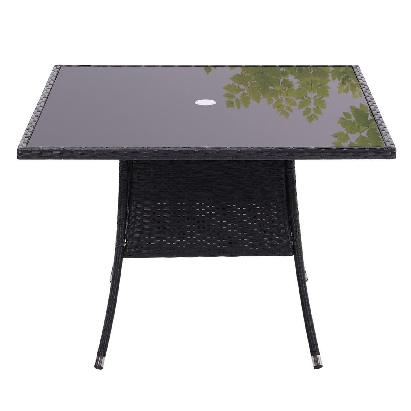 Black - Breeins - 105cm Square Rattan Garden Table with Parasol Hole - 4