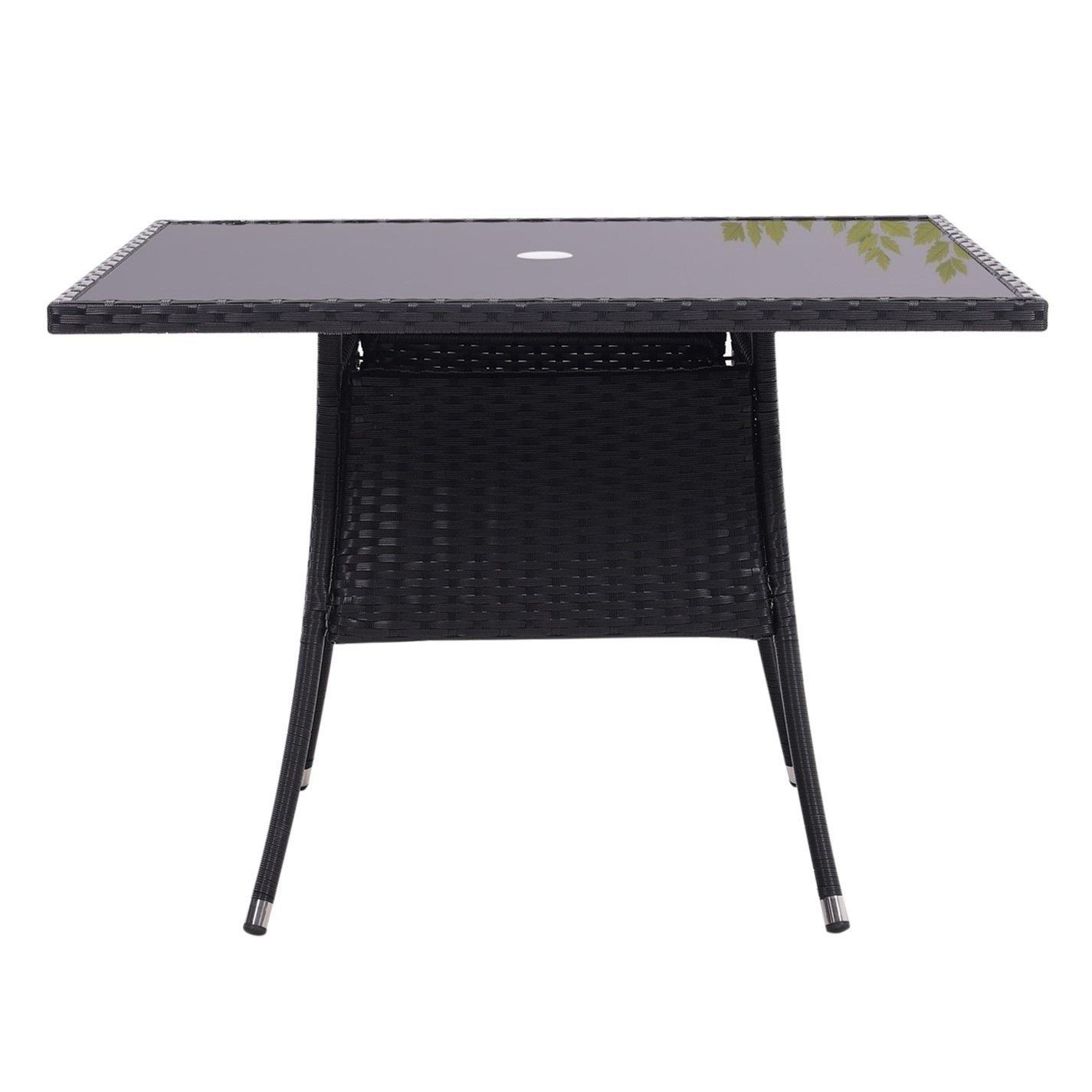 Black - Breeins - 105cm Square Rattan Garden Table with Parasol Hole - 5