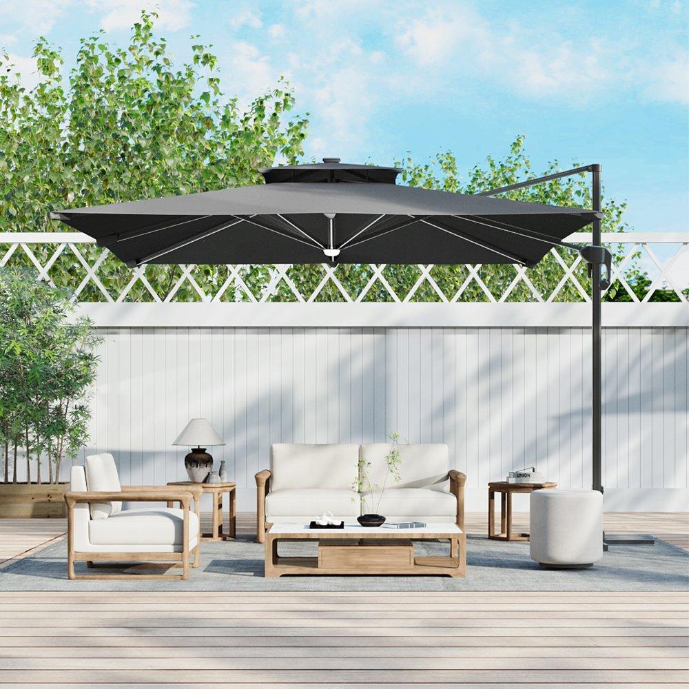 Grey - Breeins - 3x3M Outdoor LED Cantileever Parasol Dark Grey - 1