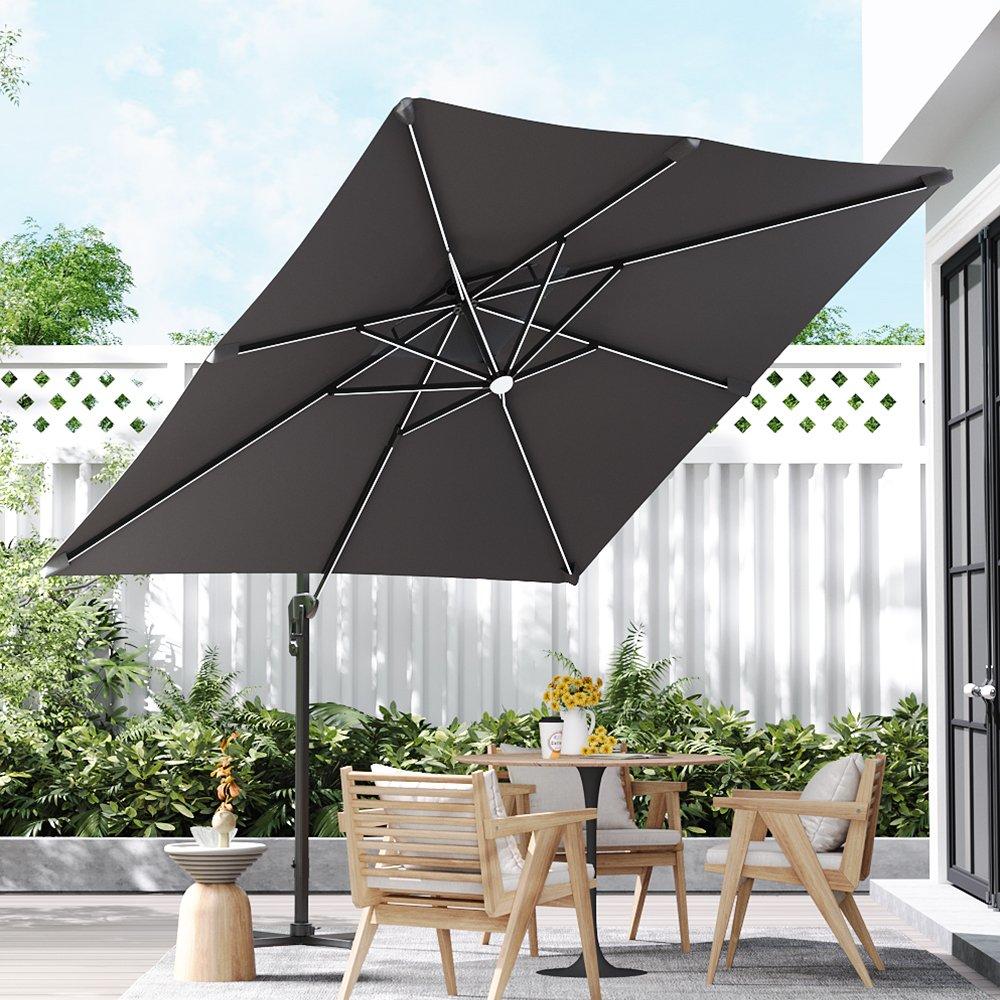 Grey - Breeins - 3x3M Outdoor LED Cantileever Parasol Dark Grey - 2