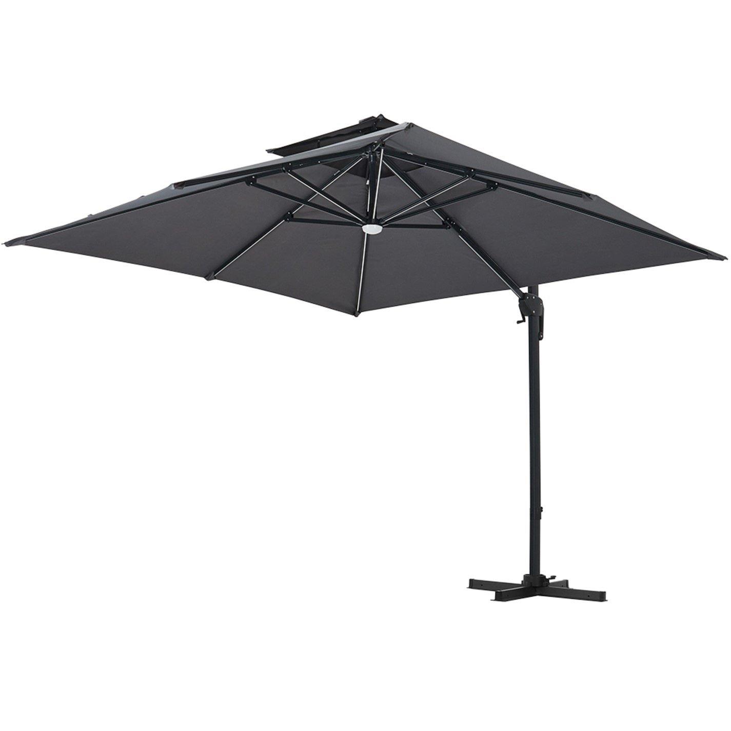 Grey - Breeins - 3x3M Outdoor LED Cantileever Parasol Dark Grey - 3