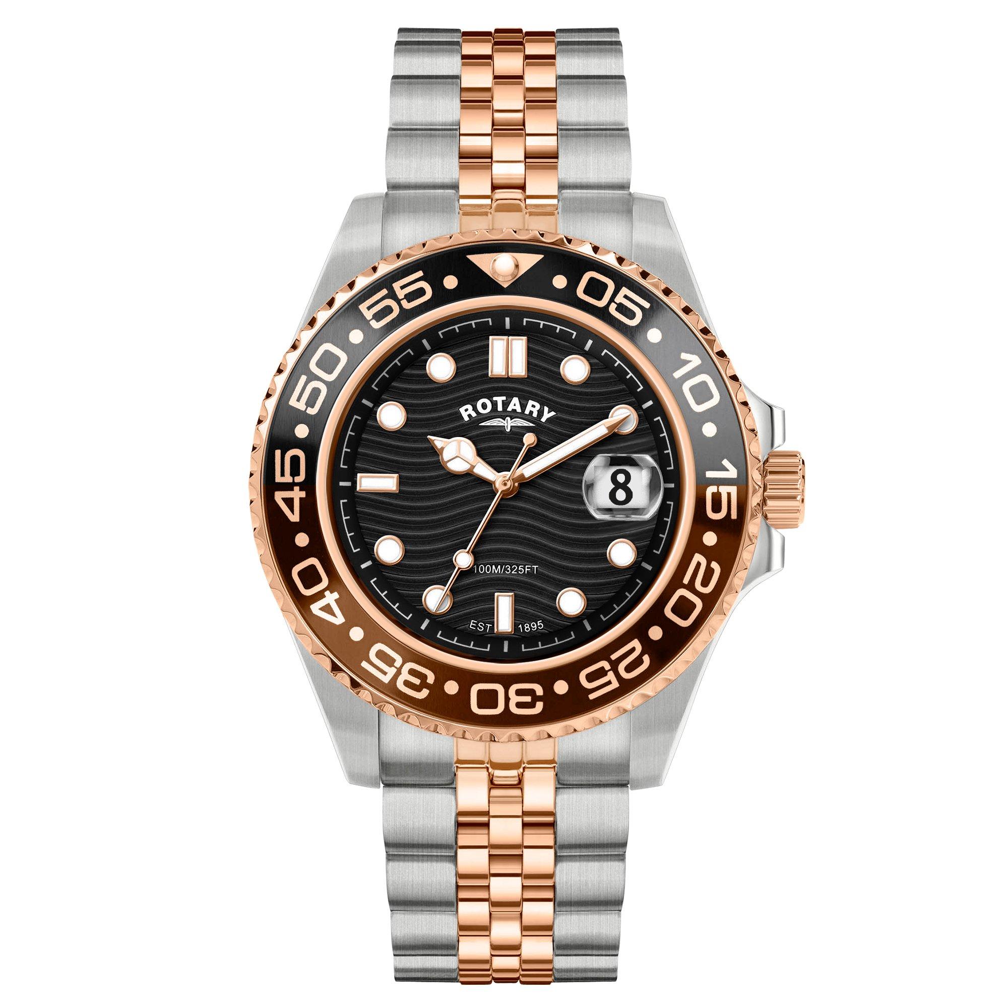 Rotary Men's Apex 100 Back Dial Ss Bracelet Watch - Silver & Rose G