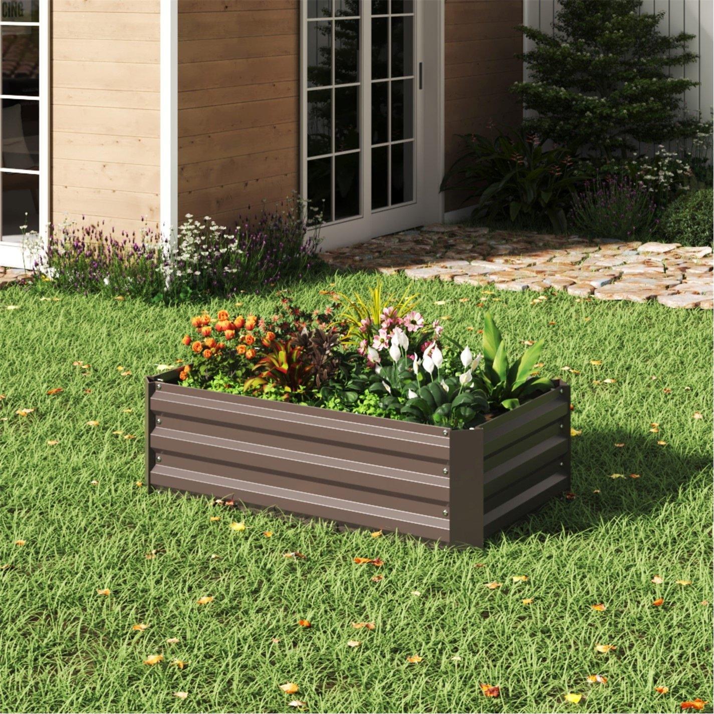 Brown - Breeins - Galvanized Steel Raised Garden Planter Box Brown - 1